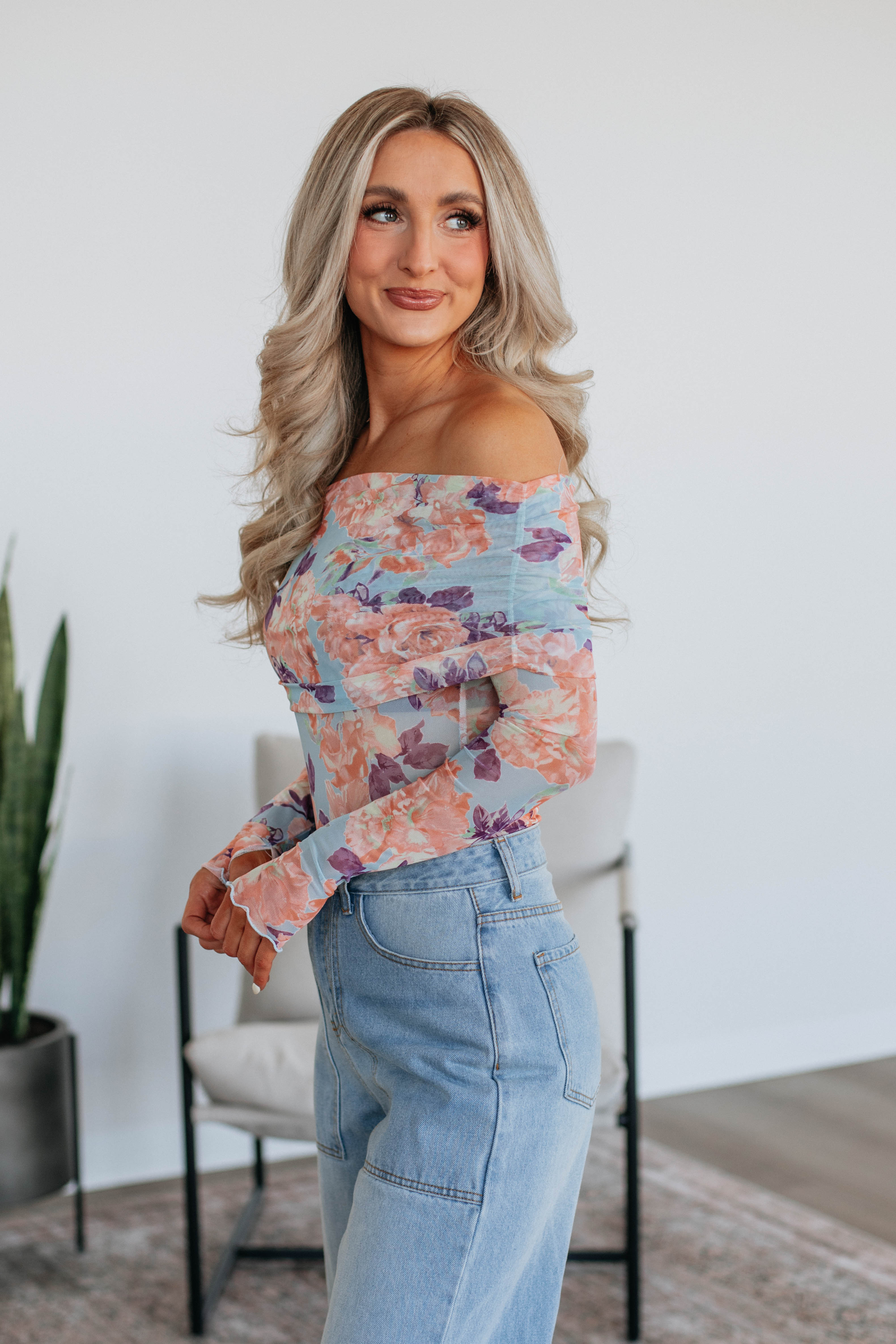 Elise Floral Mesh Bodysuit - Peach Mix - Image 5